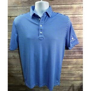 Johnnie‑O Polo Shirt Small Blue White Striped Golf Performance Saint Edwards